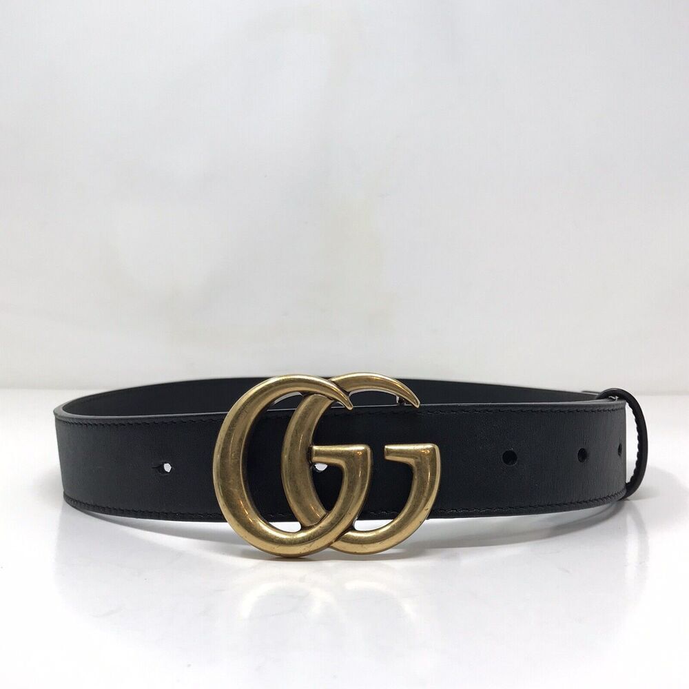 Gucci GG Marmont Thin Belt Black Leather Brass Double G Women Size 75/30 - Picture 6 of 14